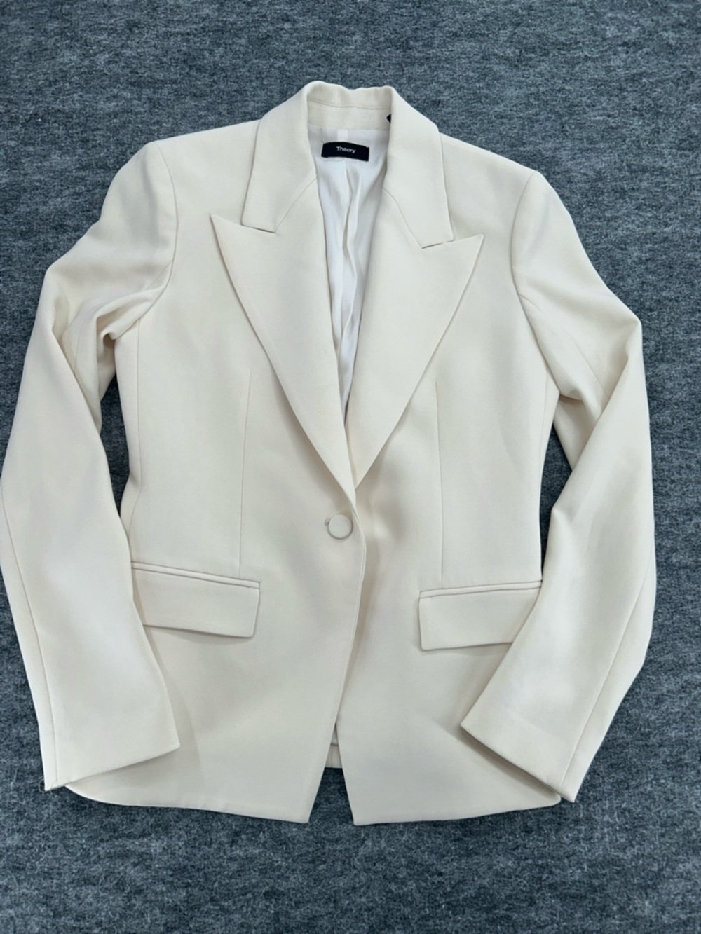 Theory Ivory Single-Button Notch-Lapel Angled Blazer Admiral Crepe SZ4 - Picture 4 of 15